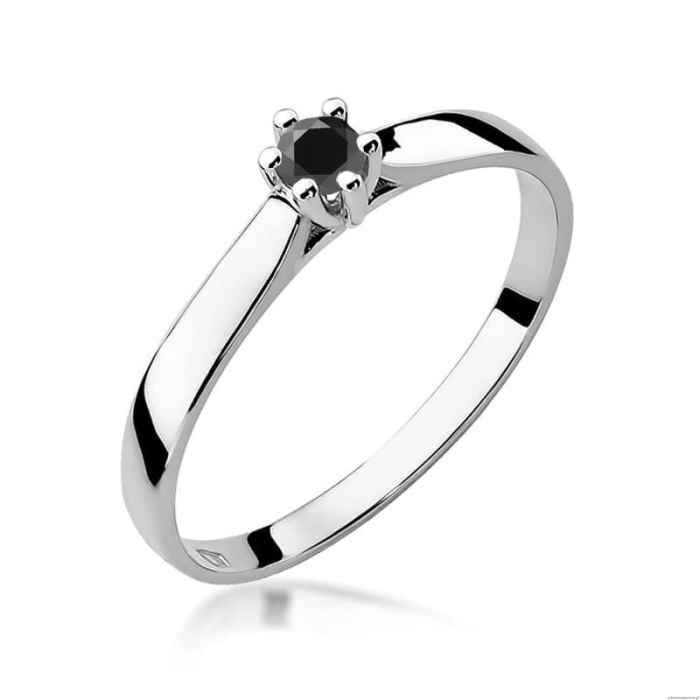 Pierścionek W222 Czarny Diament 0,12ct białe złoto