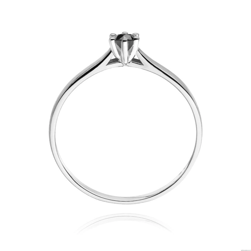 Pierścionek W222 Czarny Diament 0,12ct białe złoto