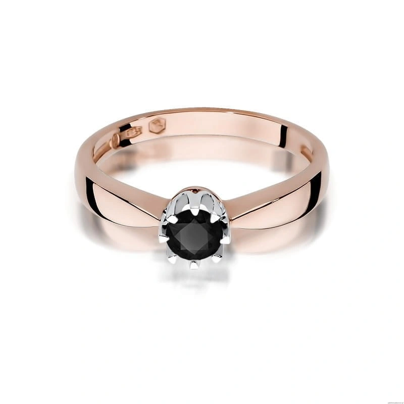 Pierścionek W228 Czarny Diament 0,30ct różowe złoto