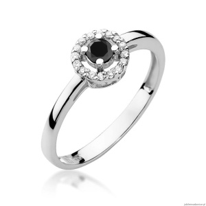 Pierścionek W238 Czarny Diament 0,12ct białe złoto