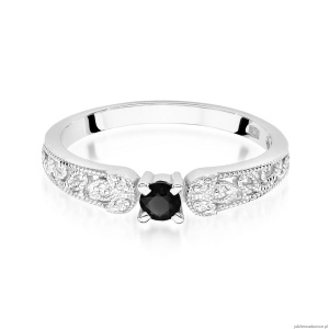 Pierścionek W411 Czarny Diament 0,12ct białe złoto