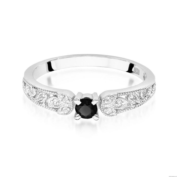 Pierścionek W411 Czarny Diament 0,12ct białe złoto