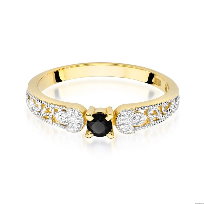 Pierścionek W411 Czarny Diament 0,12ct żółte złoto