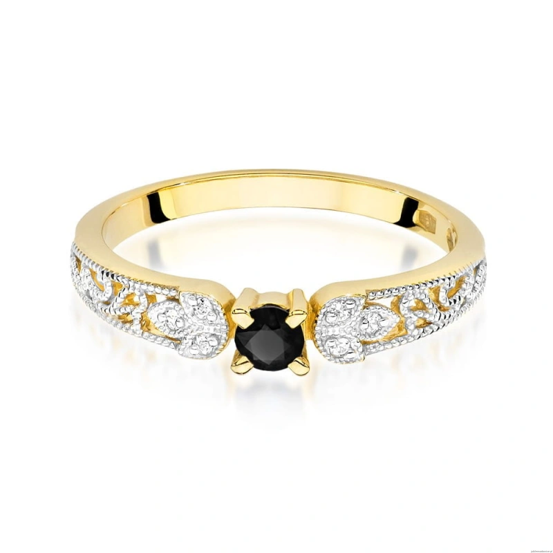 Pierścionek W411 Czarny Diament 0,12ct żółte złoto