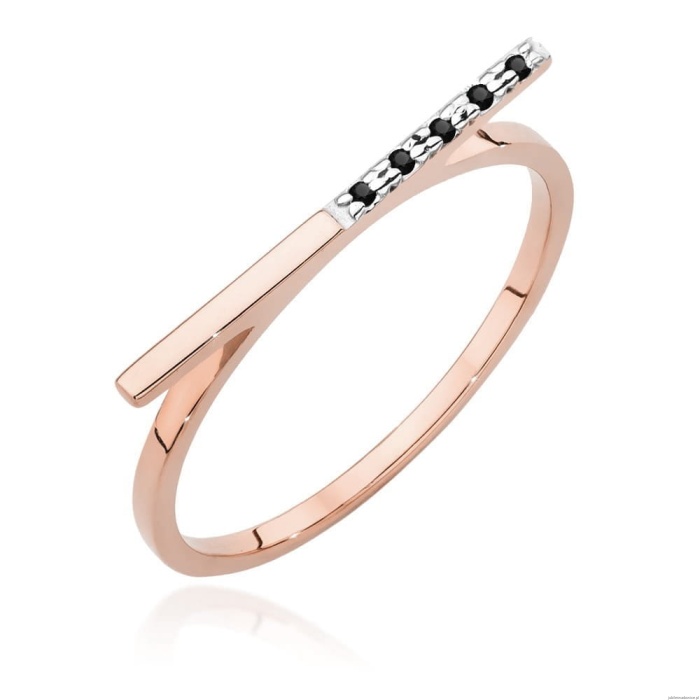 Pierścionek W537 z czarnymi Diamentami różowe złoto