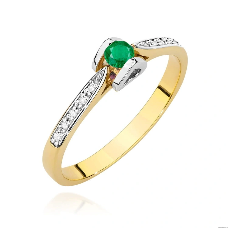 Pierścionek W0435 Szmaragd 0,15ct żółte złoto