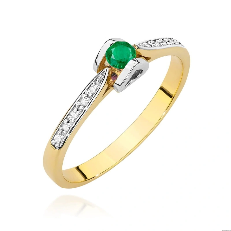 Pierścionek W0435 Szmaragd 0,15ct żółte złoto