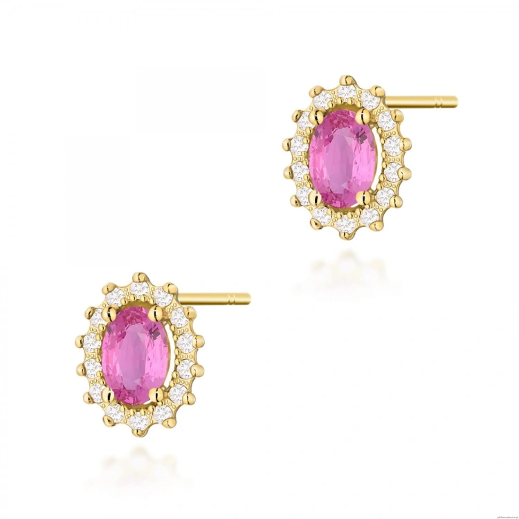 Kolczyki K0514 Różowy Szafir 2 x 0,50ct żółte złoto