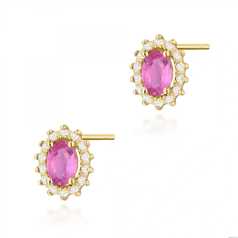 Kolczyki K0514 Różowy Szafir 2 x 0,50ct żółte złoto