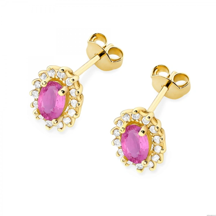 Kolczyki K0514 Różowy Szafir 2 x 0,50ct żółte złoto