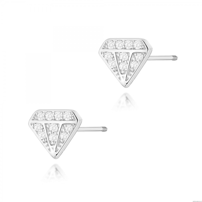 Kolczyki K0504 z diamentami białe złoto sztyft zakręcany