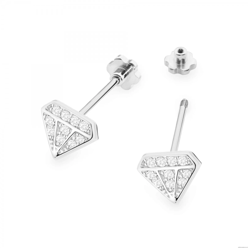 Kolczyki K0504 z diamentami białe złoto sztyft zakręcany