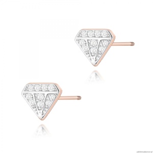 Kolczyki K0504 z diamentami różowe złoto sztyft zakręcany