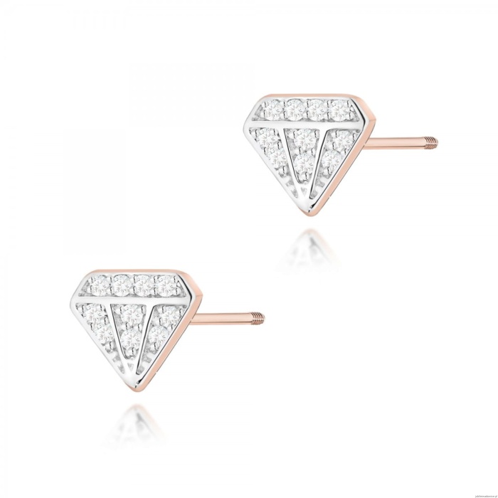 Kolczyki K0504 z diamentami różowe złoto sztyft zakręcany