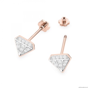Kolczyki K0504 z diamentami różowe złoto sztyft zakręcany