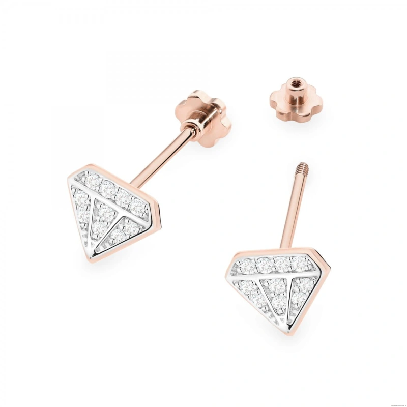 Kolczyki K0504 z diamentami różowe złoto sztyft zakręcany