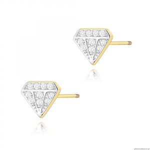 Kolczyki K0504 z diamentami żółte złoto sztyft zakręcany