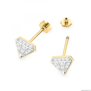 Kolczyki K0504 z diamentami żółte złoto sztyft zakręcany