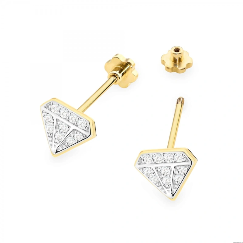 Kolczyki K0504 z diamentami żółte złoto sztyft zakręcany