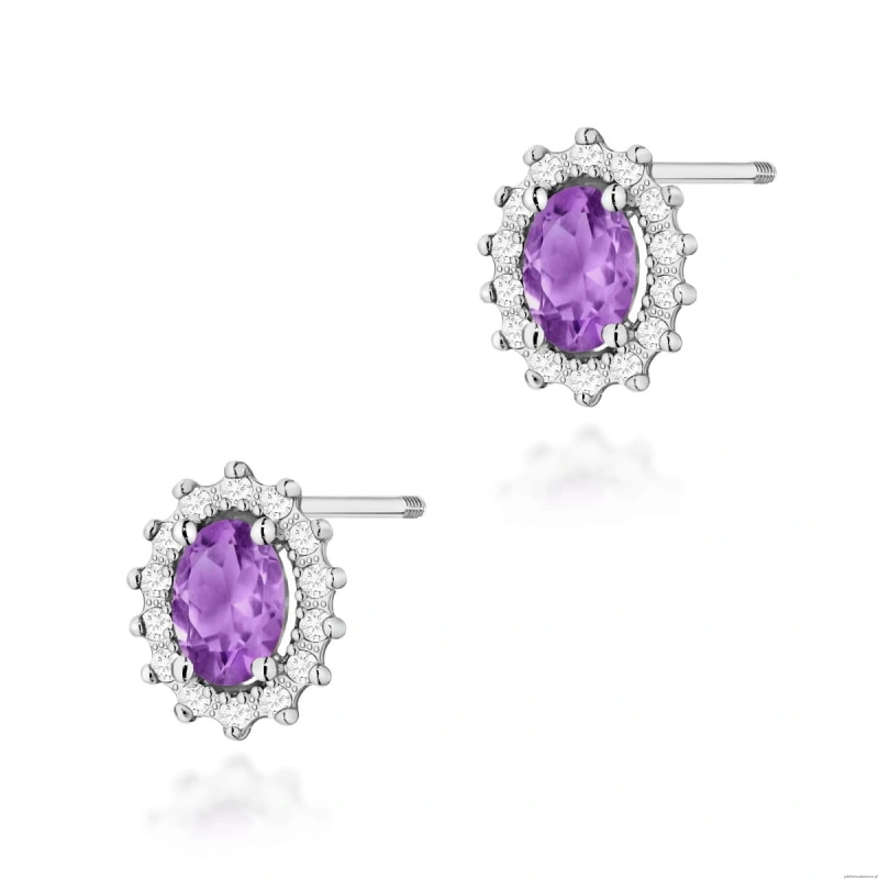 Kolczyki K0514 Ametyst 2 x 0,40ct białe złoto sztyft zakręcany