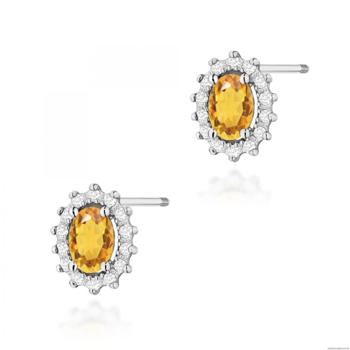 Kolczyki K0514 Cytryn 2 x 0,60ct białe złoto sztyft zakręcany