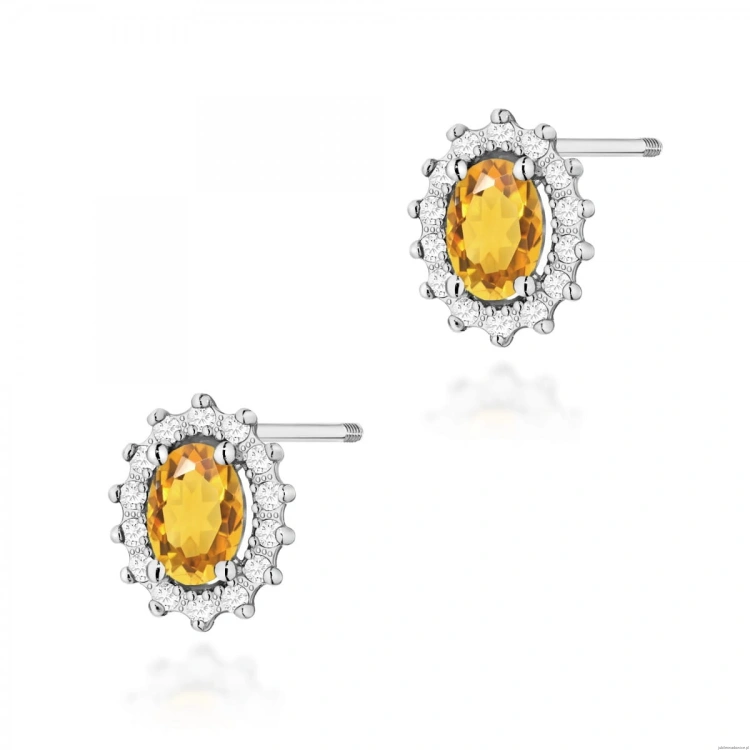 Kolczyki K0514 Cytryn 2 x 0,60ct białe złoto sztyft zakręcany