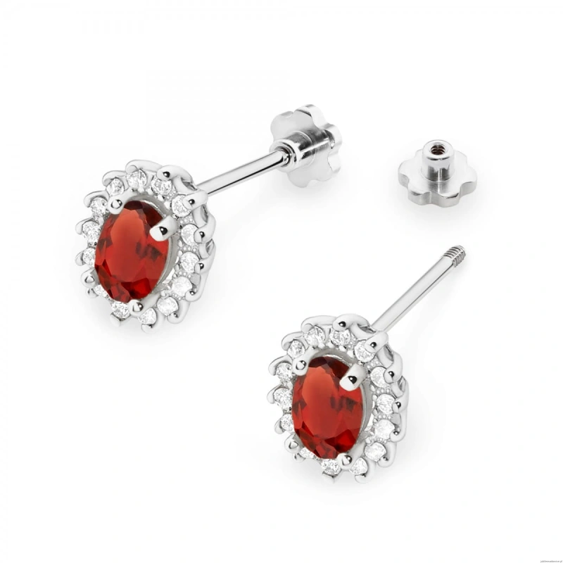 Kolczyki K0514 Granat 2 x 0,50ct białe złoto sztyft zakręcany