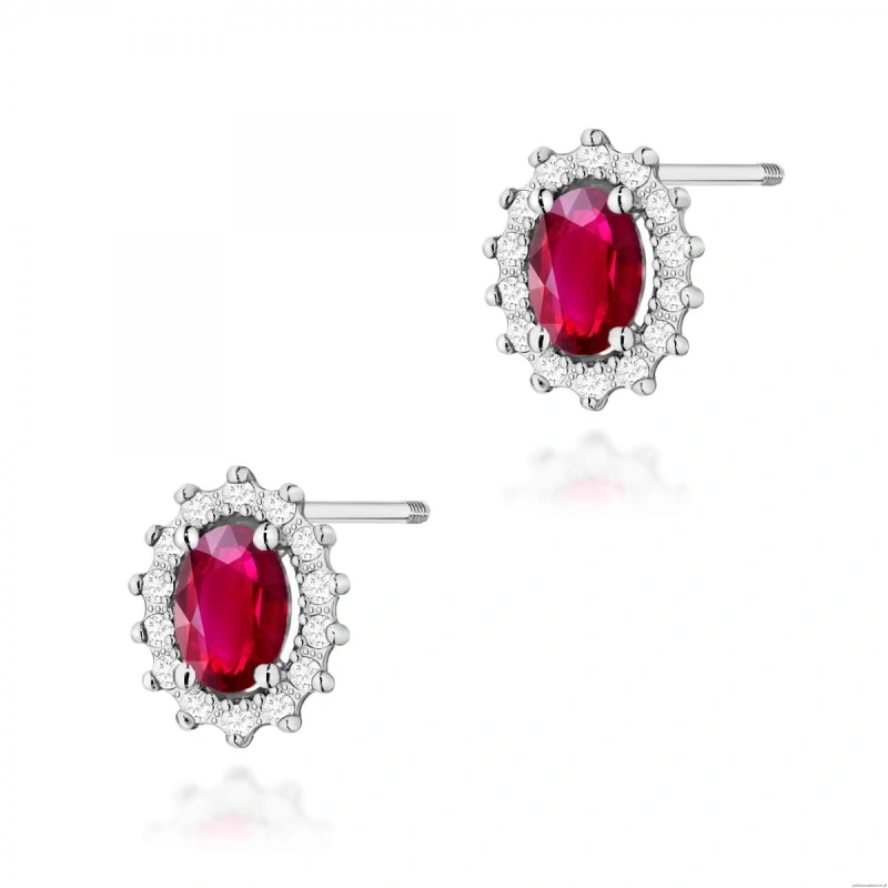 Kolczyki K0514 Rubin 2 x 0,60ct białe złoto sztyft zakręcany