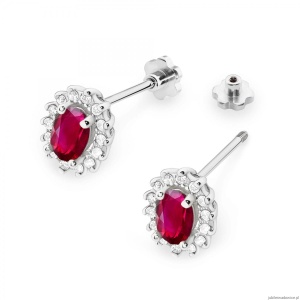 Kolczyki K0514 Rubin 2 x 0,60ct białe złoto sztyft zakręcany