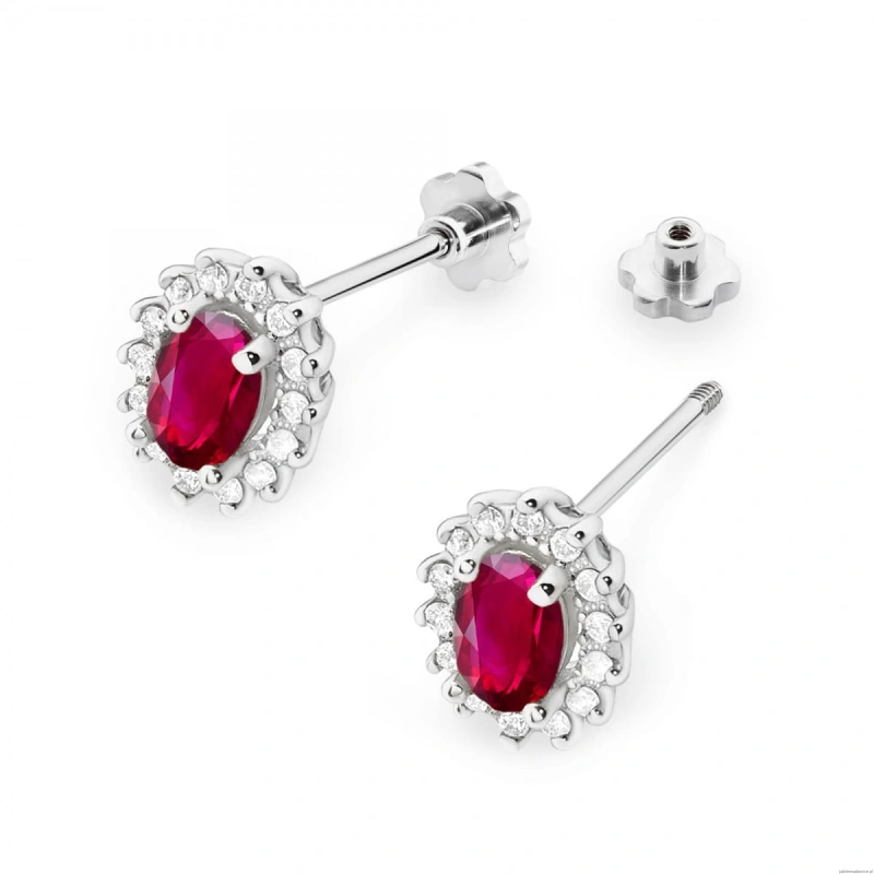 Kolczyki K0514 Rubin 2 x 0,60ct białe złoto sztyft zakręcany