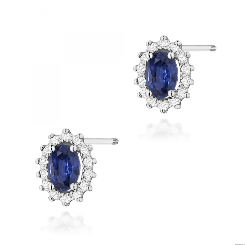 Kolczyki K0514 Szafir 2 x 0,70ct białe złoto sztyft zakręcany