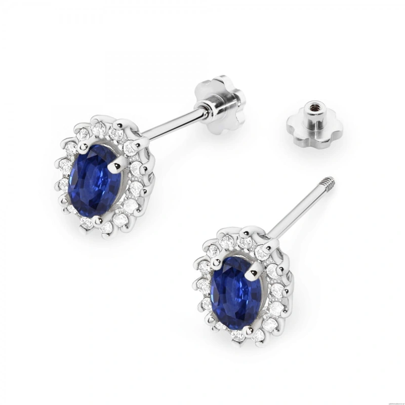 Kolczyki K0514 Szafir 2 x 0,70ct białe złoto sztyft zakręcany