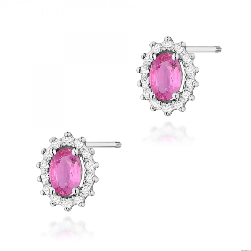 Kolczyki K0514 Różowy Szafir 2 x 0,50ct białe złoto sztyft zakręcany