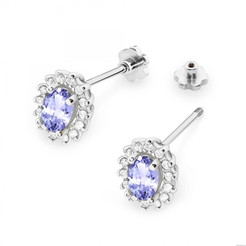 Kolczyki K0514 Tanzanit 2 x 0,40ct białe złoto sztyft zakręcany