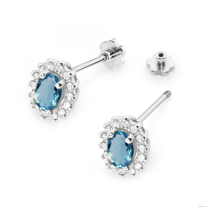 Kolczyki K0514 Topaz London Blue 2 x 0,50ct białe złoto sztyft zakręcany