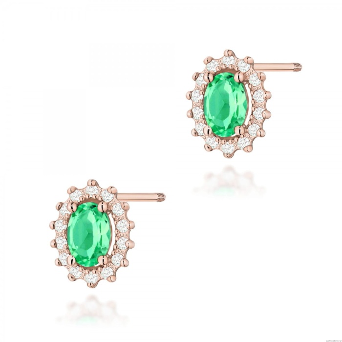 Kolczyki K0514 Szmaragd 2 x 0,40ct różowe złoto sztyft zakręcany
