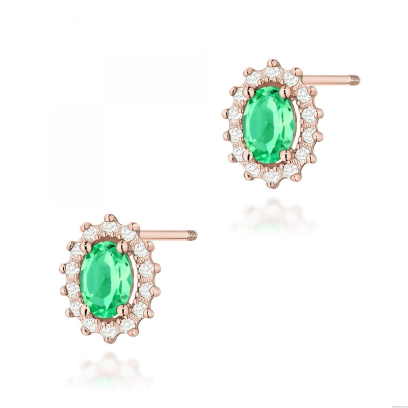 Kolczyki K0514 Szmaragd 2 x 0,40ct różowe złoto sztyft zakręcany
