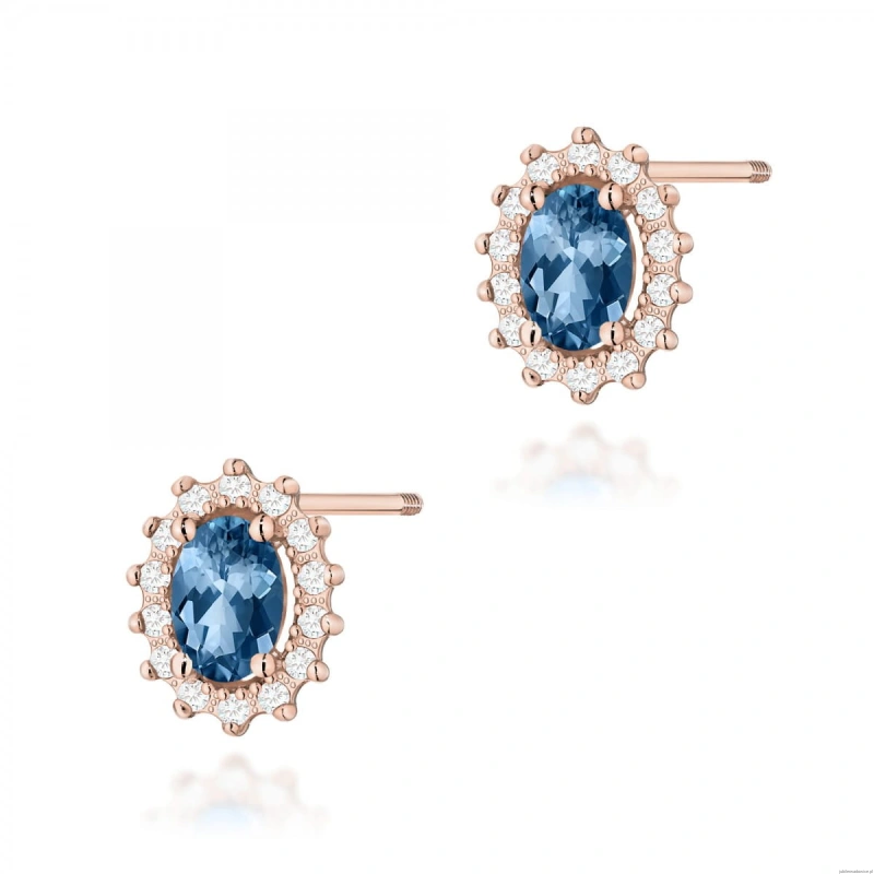 Kolczyki K0514 Topaz London Blue 2 x 0,50ct różowe złoto sztyft zakręcany