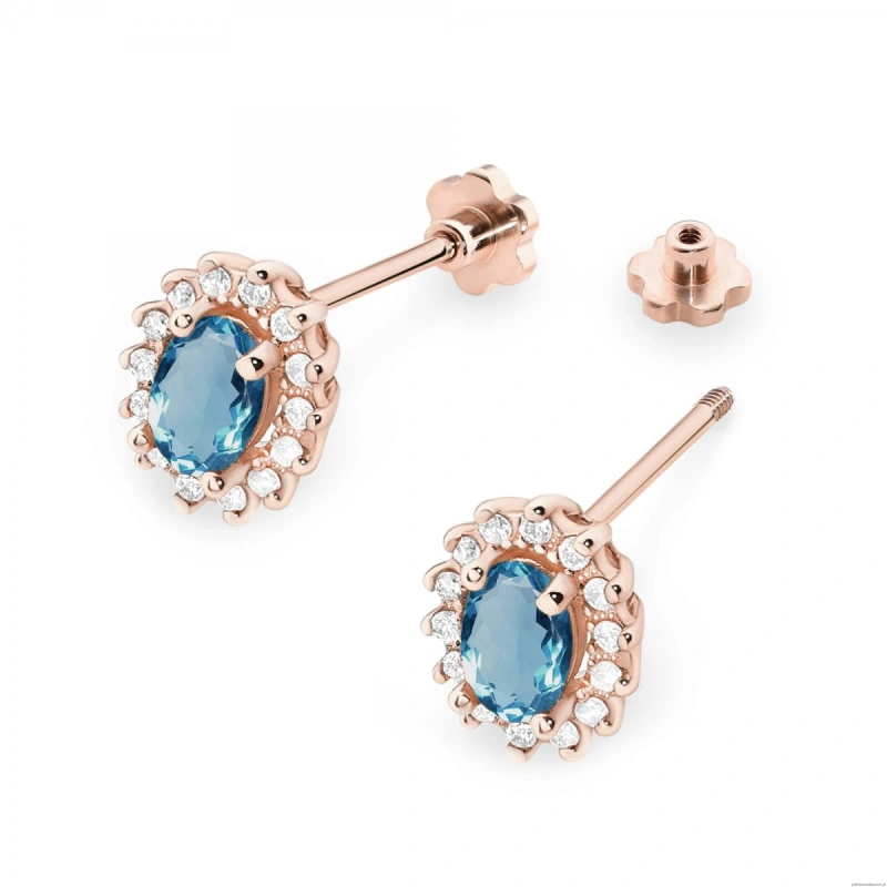 Kolczyki K0514 Topaz London Blue 2 x 0,50ct różowe złoto sztyft zakręcany