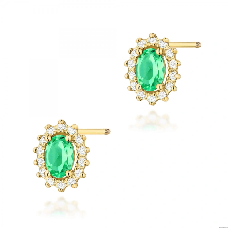 Kolczyki K0514 Szmaragd 2 x 0,40ct żółte złoto sztyft zakręcany