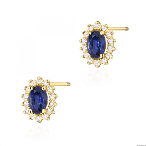 Kolczyki K0514 Szafir 2 x 0,70ct żółte złoto sztyft zakręcany