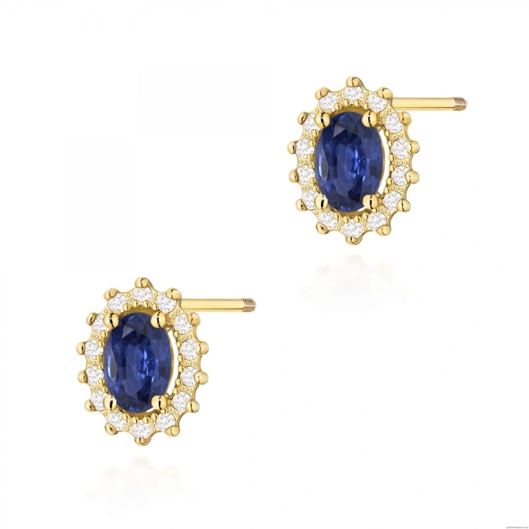 Kolczyki K0514 Szafir 2 x 0,70ct żółte złoto sztyft zakręcany