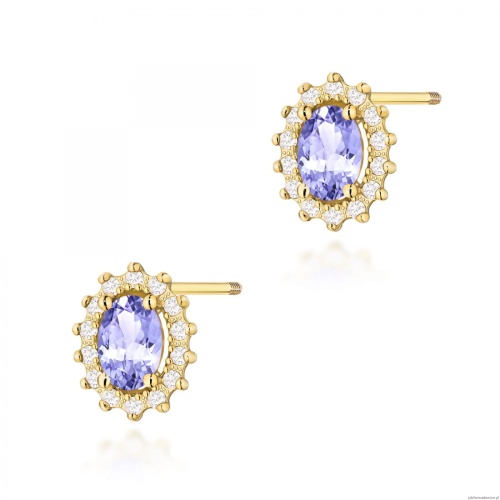 Kolczyki K0514 Tanzanit 2 x 0,40ct żółte złoto sztyft zakręcany