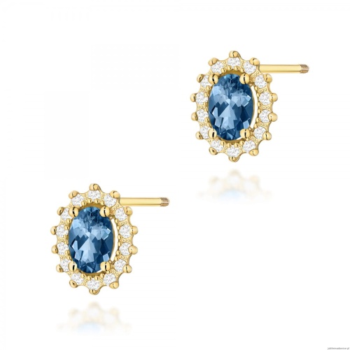 Kolczyki K0514 Topaz London Blue 2 x 0,50ct żółte złoto sztyft zakręcany