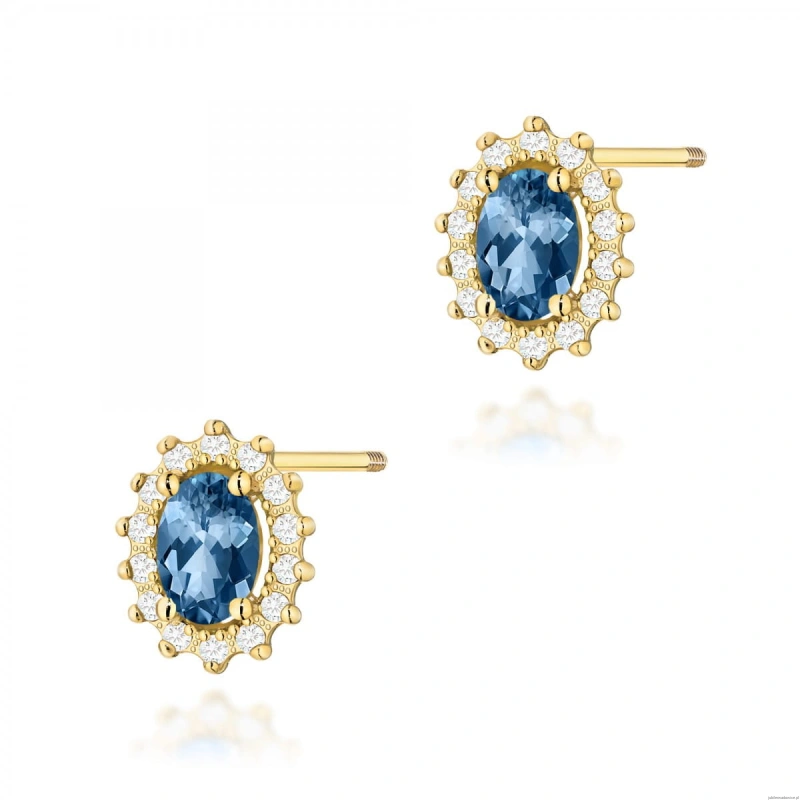 Kolczyki K0514 Topaz London Blue 2 x 0,50ct żółte złoto sztyft zakręcany