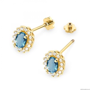 Kolczyki K0514 Topaz London Blue 2 x 0,50ct żółte złoto sztyft zakręcany