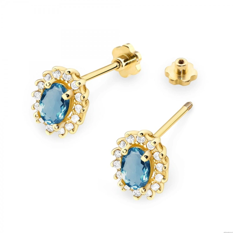 Kolczyki K0514 Topaz London Blue 2 x 0,50ct żółte złoto sztyft zakręcany