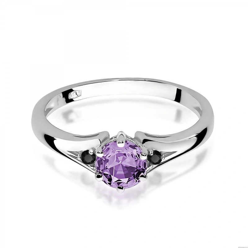 Pierścionek W0076 Ametyst 0,50ct białe złoto z czarnymi diamentami