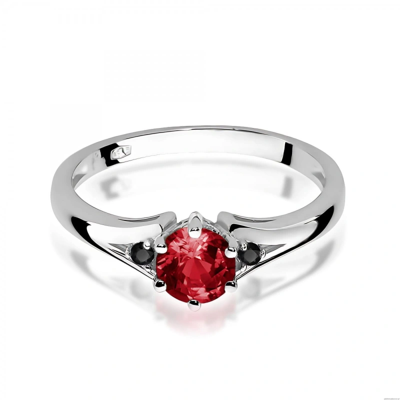 Pierścionek W0076 Granat 0,60ct białe złoto z czarnymi diamentami