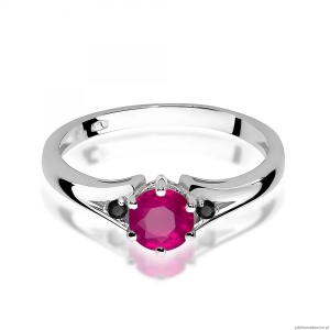 Pierścionek W0076 Rodolit 0,60ct białe złoto z czarnymi diamentami